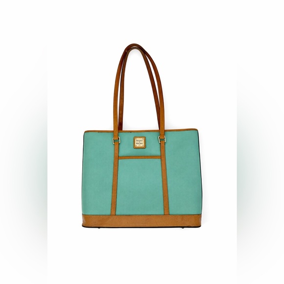 VTG Dooney & Bourke Bone Pebbled Leather Turquoise Cynthia Tote Shoulder Bag - Picture 3 of 17
